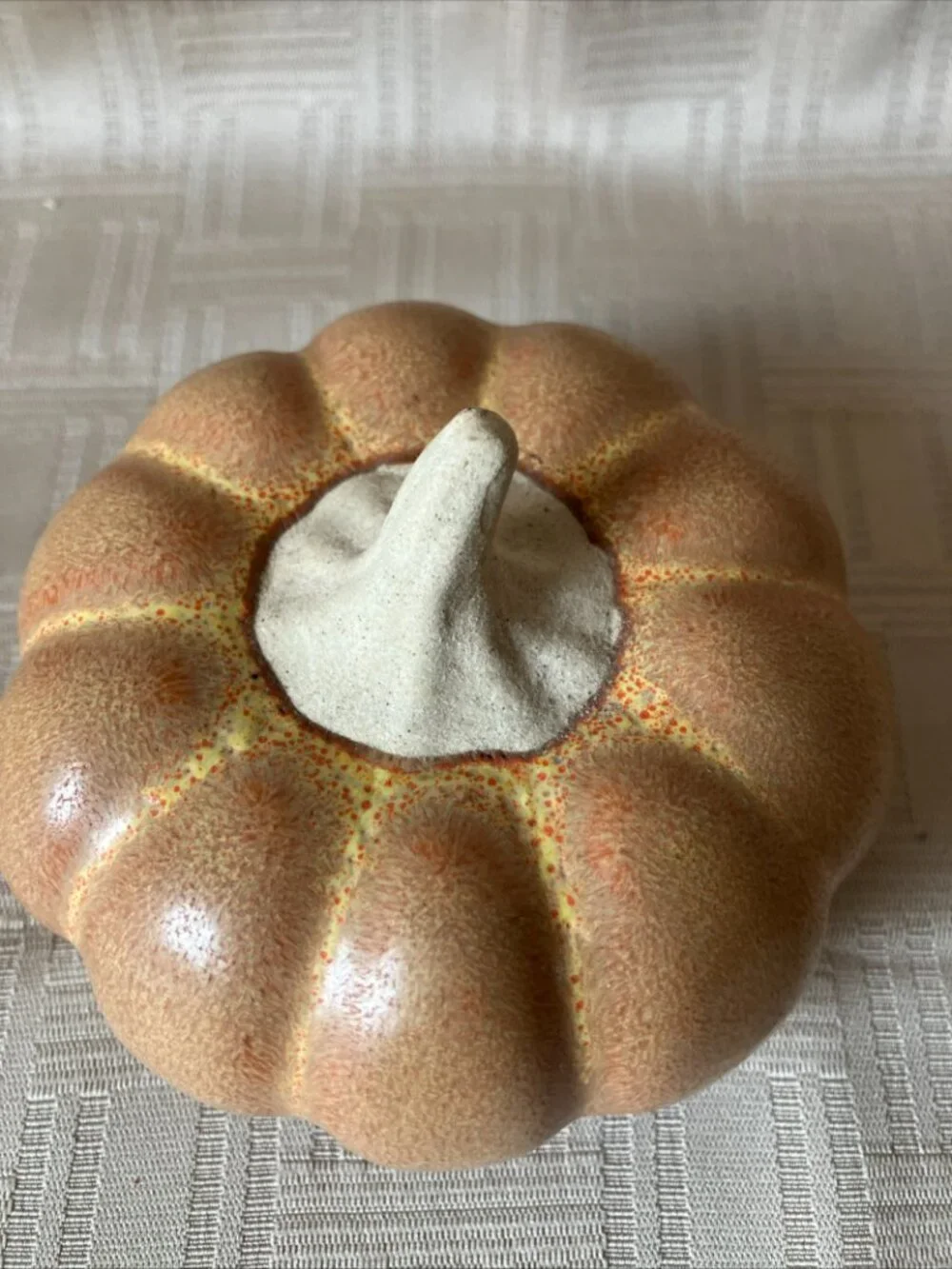 Decorative Ceramic Pumpkin Small Round Speckled Tan, Yellow & Orange Fall